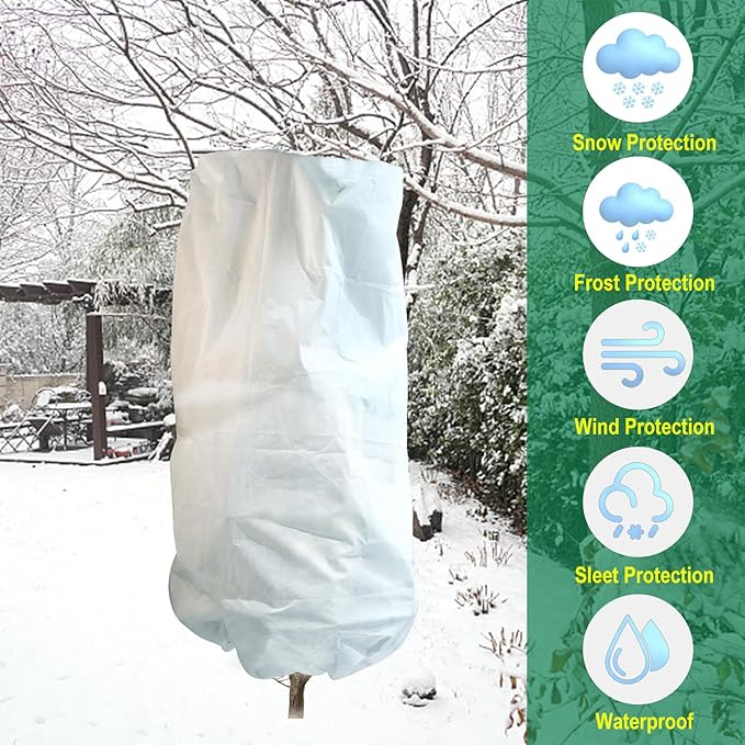 2 Packs Plant Covers Freeze Protection, 75"W X 90"H Large Frost Blankets 2.47oz/yd² with Zipper Drawstring, Reusable Frost Cloth Tree Covers Shrub Jackets for Winter Outdoor Plants Fruit Tree Potted