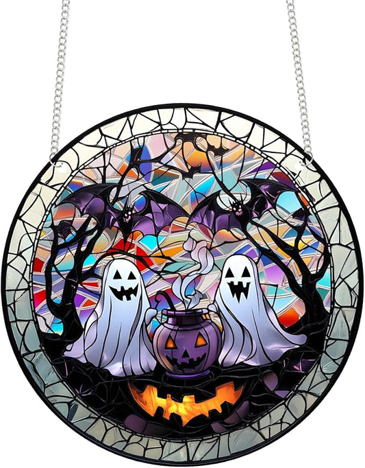 Halloween Suncatcher, Tumwisk Halloween Decorations Acrylic Ghost Bat Decor Light Catcher Ornaments for Home Decor Indoor Doors Garden Windows Spooky Funny