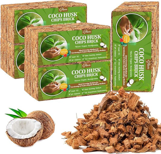 Riare 10 Pack Coco Chips Substrate for Plants- 11lb 100% Organic Coconut Husk Brick with Low EC and pH Balanced, High Expansion Coconut Substrate Coco Husk Mulch for Garden Flowers, Herbs, Planting