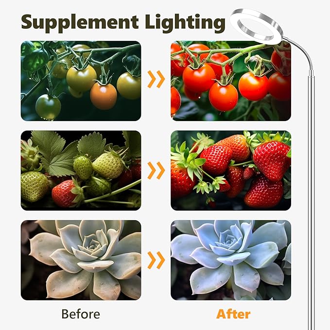 Plant Grow Light, Grow Lights for Indoor Plants Full Spectrum,20W LED Floor Plant Growing Lamp with Height Adjustable Stand, Off Timer 3/9/12H,10 Dimmable Brightness for Small Large Plants,Round