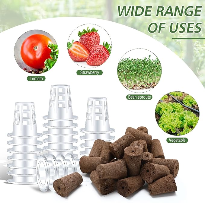 200 Pcs Grow Sponges Pods Kit, Includes 100 Grow Sponges, 100 Root Plant Basket, Root Growing Kit Replacement Pod Cups Hydroponic Pods Garden Accessories for Indoor Herb Growing System
