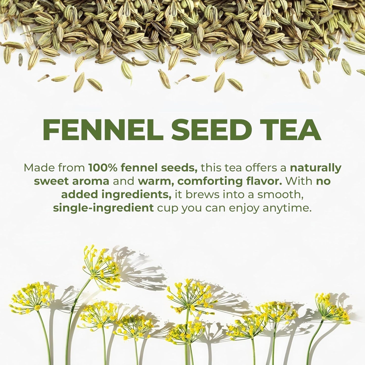 LeafLea 40 Fennel Tea Bags, 100% Natural & Pure Fennel Seed Tea, Gentle Digestion & Fresh Breath, Mild Sweet Finish, Caffeine-Free, Sugar-Free, Vegan, Non-GMO, Individually Wrapped