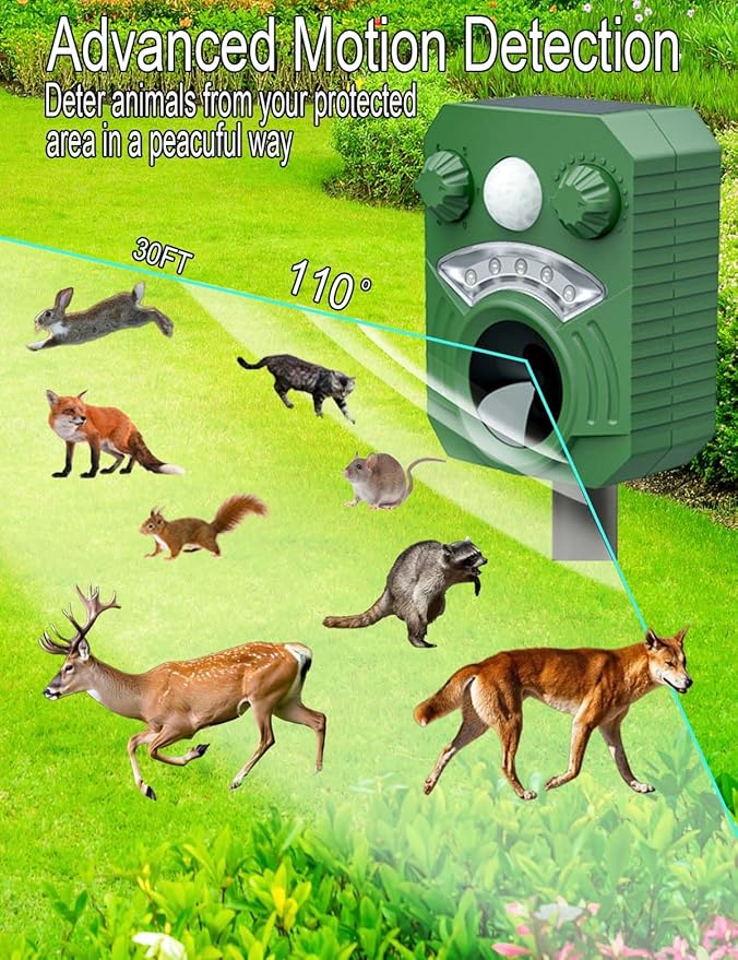 Cat Repellent Outdoor Squirrel Deterrent with Motion Sensor LED Flash Light,Deer Raccoon Skunk Rabbit Coyote Armadillo Animal Scare Away for Patio Lawn Garden Yard