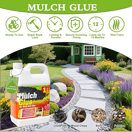 Mulch Glue for Landscaping - 1 Gallon (128 oz) Strong Adhesion Fast Drying Rock Glue, Non-Toxic Weather-Resistant Easihold Gravel Binder for Walkways, Gardens, Pea Gravel, Stones, Rubber, Leaf Piles