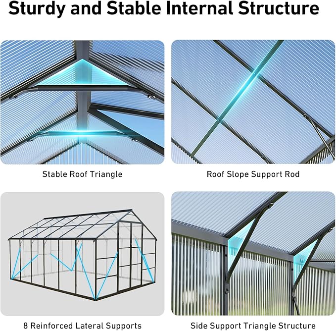 10x12FT Outdoor Greenhouse , Polycarbonate Green House with UV Protection, Heavy Duty Greenhouse with Windproof Aluminum Frame, Roof Vent & Quick-Install Design for Backyard or Garden Use