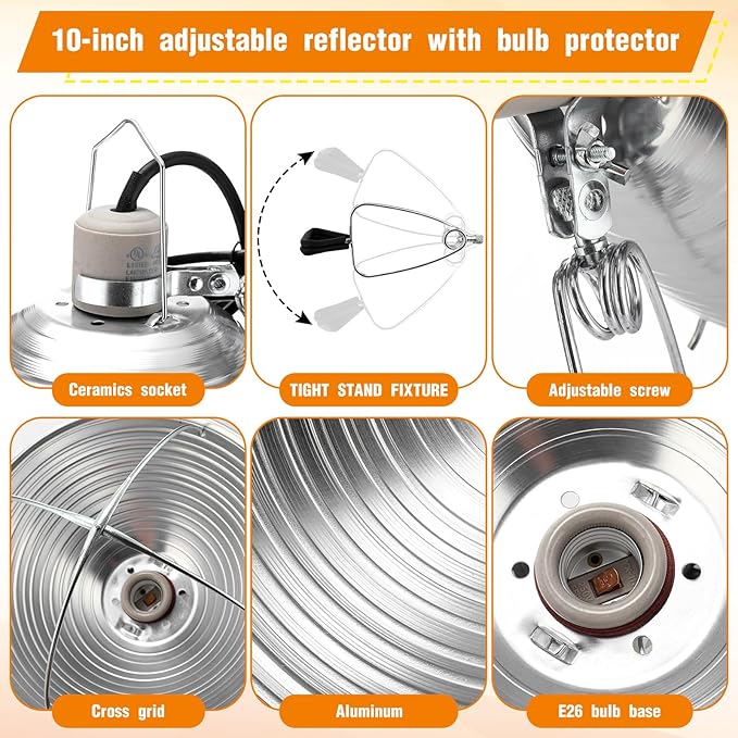 Macarrie 12 Pack 10.5 Inch Clamp Lamp Light with Aluminum Reflector, 6ft SPT-2 18awg Cord and Adjustable Stand Fixture E26 Socket, up to 150 Watt, with Bulb Guard