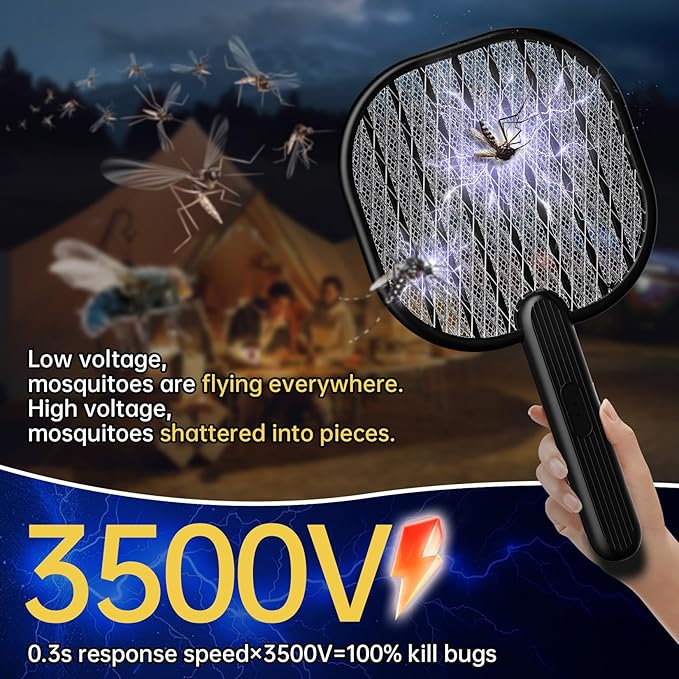 Electric Fly Swatter Mosquito Zapper: BUZZKICK Bug Zapper Racket with 3500V Powerful Battery Powered Handheld Electronic Fly swatter for Indoor Outdoor Use, 2AA Battery Required (Not Included)