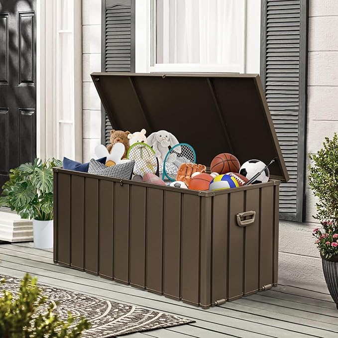 Domi 120-Gallon Outdoor Storage Box – Waterproof, Lockable Storage Cabinet for Patio Furniture, Garden Tools & Pool Supplies – Large Metal Storage for Cushions, Toys & More
