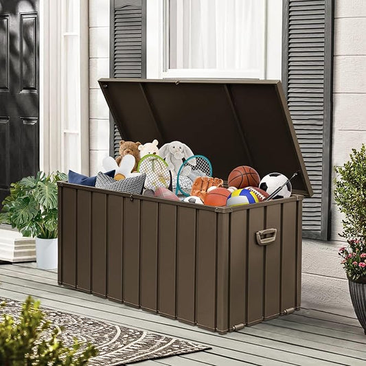 Domi 120-Gallon Outdoor Storage Box – Waterproof, Lockable Storage Cabinet for Patio Furniture, Garden Tools & Pool Supplies – Large Metal Storage for Cushions, Toys & More
