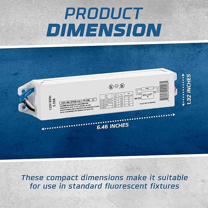 Replacement for Keystone KTEB-140-1-TP-EMI 1 Lamp T12 Electronic Fluorescent Ballast | 120V Input with Instant Start Operation | 0.88 Ballast Factor, UL-Approved