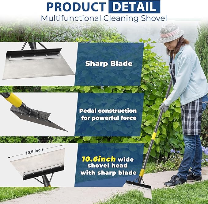 Floor Scraper Long Handle Heavy Duty, 60" Multifunctional Cleaning Shovel, Ice Scraper Stainless Steel Garden Tools Weed Scraper for Cleaning,Weeding,Scraping,Ice Remove,Landscaping,Yard
