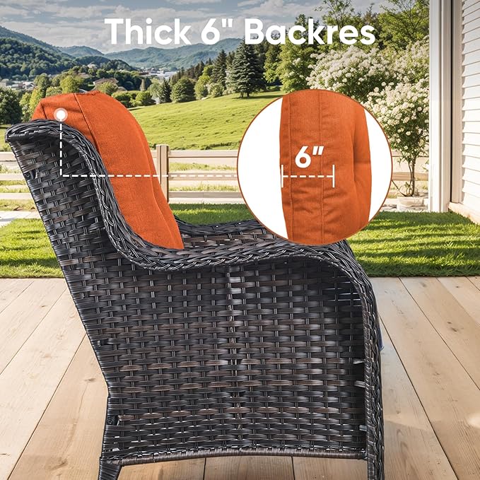 Patio Chair Cushions 5 Packs - Outside 22x24 High Back Water-Resistant Cushion with Zipper Cover for Outdoor Glider Rocking Chairs Loveseat 3-seat Couch Sofa – Orange/Buckle
