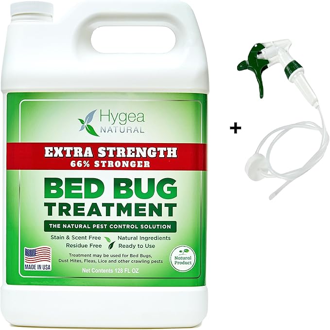 Extra Strength Bed Bug & Mite Spray- Child & Pet friendly - Stain & Odor Free - 66% Stronger Natural Formula (128 oz)