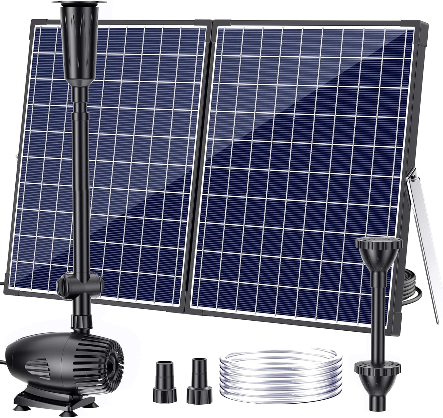 POPOSOAP 55W Solar Water Pump, Solar Water Fountain with Water Shortage Protection, Solar Pond Pump Water Flow Adjustable with PVC Tubing, 17Ft +10Ft Cord for Ponds, Garden, Waterfall, Hydroponics