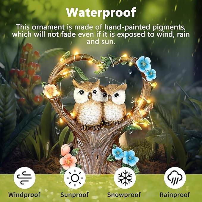 Solar Garden Owl Statue With LED Lights for Patio Lawn Ornaments, Indoor Outdoor Decor Waterproof Gift for Owl Lovers 7''
