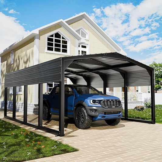 12×20 FT Heavy Duty Carport, Canopy with Galvanized Steel Frame and Roof All Metal Carport Garage, Car Shelter for Trucks, Boats, Tractors