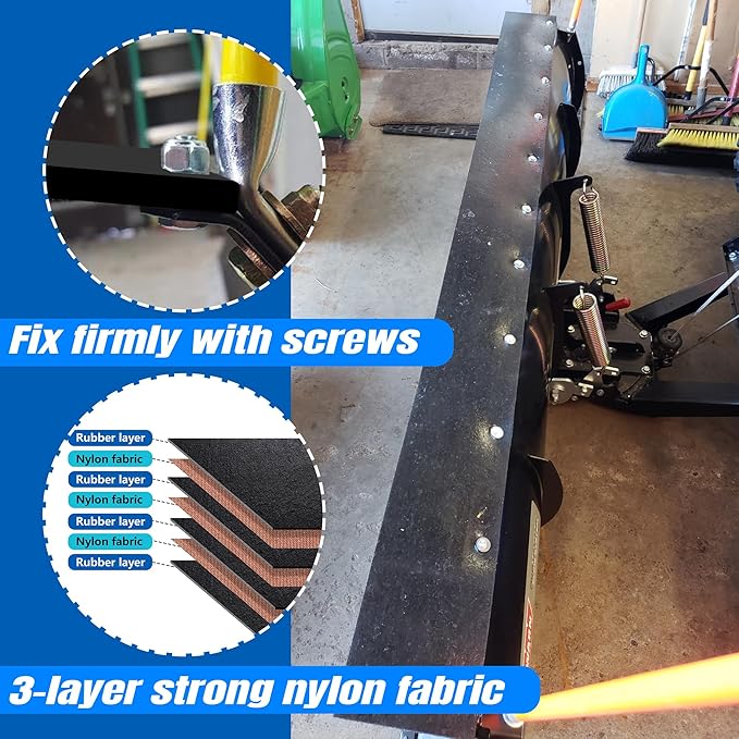 RunNico Universal Snow Plow Blade Flap - 72”x 8”x 1/4” Rubber Snow Deflector with 11 Sets Mounting Hardware - Snowplow Rubber Plow Deflector Attachments,Suitable for 48”-72” Blades