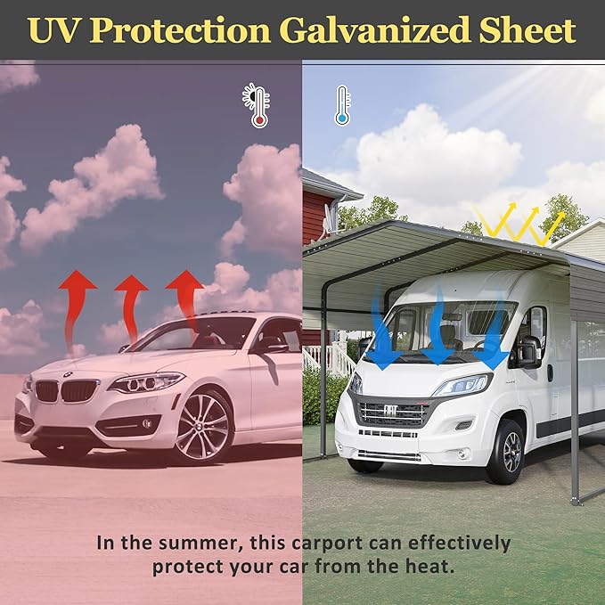 Car Port, 13x20 with Sidewalls Metal Carport, Heavy Duty Carport Canopy, Metal Garage Car Tent, Outdoor Car Shelter Shade with Galvanized Steel Roof, Frame (13x20 with sidewalls)