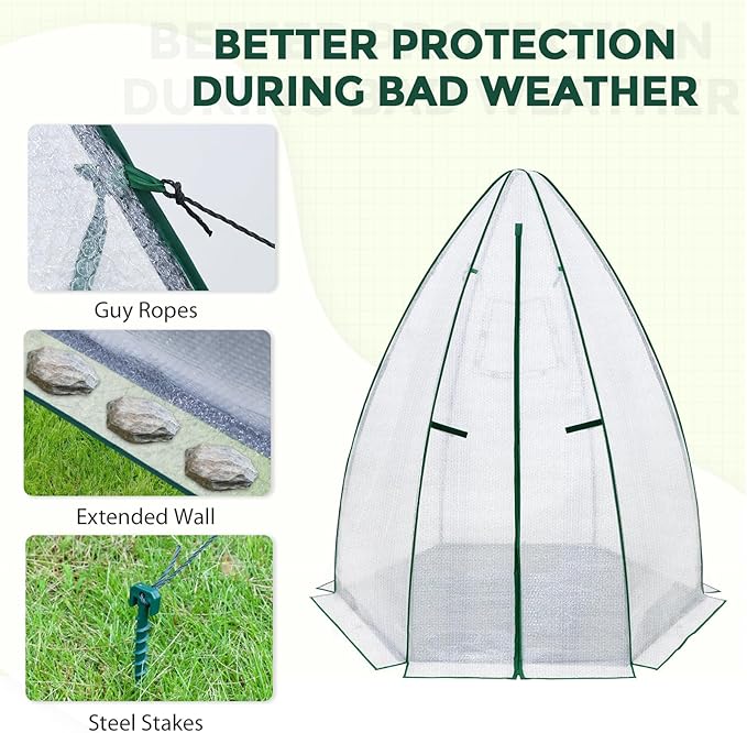 EAGLE PEAK Portable Mini Dome Greenhouse with Zippered Door and Mesh Window, Outdoor Mini Hexagon Greenhouse Kit for Indoor Outdoor Gardening 63”x63”x72”, Agricultural Bubble Film Cover