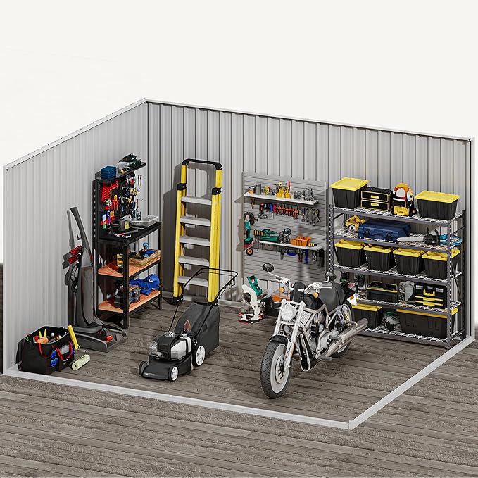 DWVO 10x8FT Outdoor Storage Shed, Spacious Metal Tool Shed with Lockable Doors & Ventilation for Patio, Lawn, and Backyard, Ideal for Storing Garden Equipment, Lawnmowers, and Bicycles, Brown