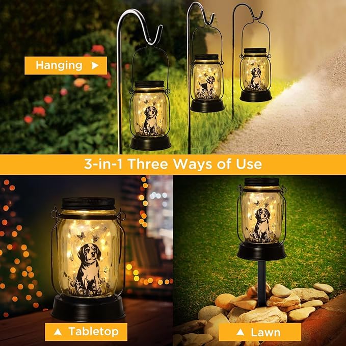 Beagle Gifts for Women/Men Beagle Solar Lanterns Dog Mom Birthday Dog Lovers Lantern Pet Loss Pet Memorial Lights Solar Garden Decoration Outside for Yard, Patio,Backyard,Porch