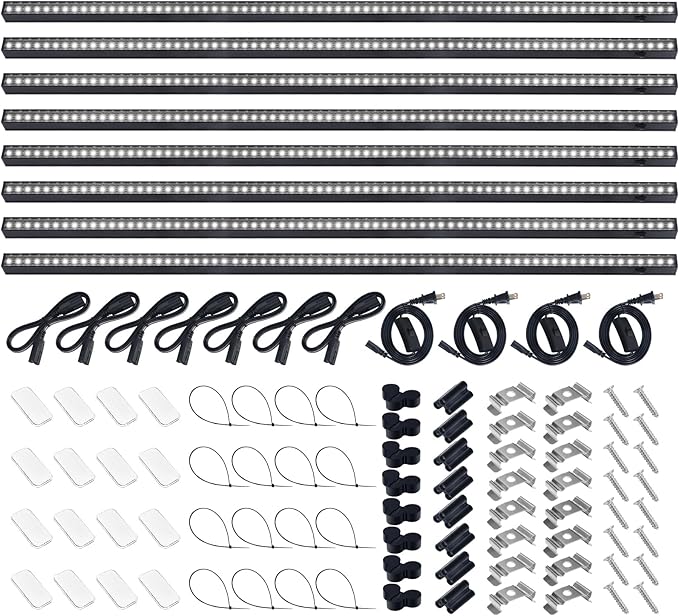 Barrina T5 Plant Lights for Indoor Growing, 3FT 128W (8 X 16W) Led Grow Light with Magnetic Design, Full Spectrum Grow Light Strip with Black Cover, Plug and Play, 5000K, 8 Packs