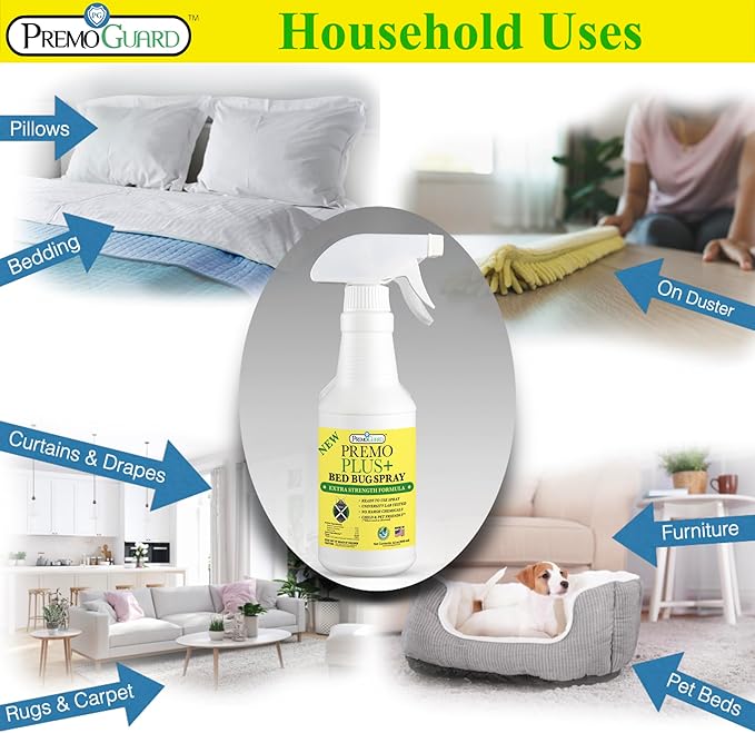 Premo Plus+ Bed Bug Spray Extra Strength – 32 oz – Fast Acting Bed Bug Treatment & Killer – Stain & Scent Free – Child & Pet Safe – Powerful New Stronger Formula – Natural with No Harmful Chemicals