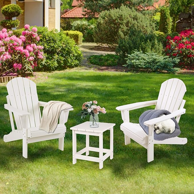 LZRS Adirondack Square Outdoor Side Table for Patio, Pool Composite Patio Table,HDPE End Tables for Backyard,Pool, Indoor Companion, Easy Maintenance & Weather Resistant(White)