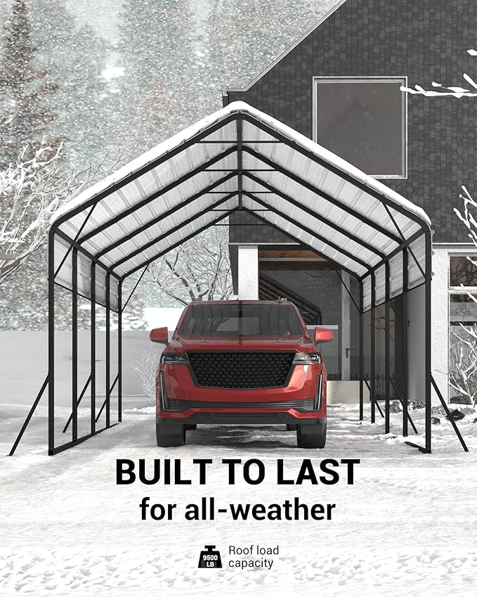 13x21x10 FT Metal Carport with Reinforced Frame, Galvanized Steel Roof & Enhanced Base Heavy Duty Car Ports for All-Weather Car Garage Shelter for Car, Truck, Pickup, SUV, Tractor, and Boat