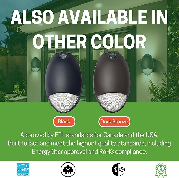 Mini Wall Pack Emergency Lights, LED Emergency Lights with Battery Backup, 12W Outdoor Emergency Light with 90mins Power, Photocell Sensor, IP65, Wet Resistant, 2 Pack, Black