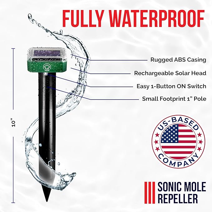 Livin' Well Solar Sonic Pest Repeller Stakes - 4pk Outdoor Pest Repellent with 5,000 Feet Range, Solar Powered Animal Control, Rodent Repellent and Deterrent for Mole, Vole, Gopher