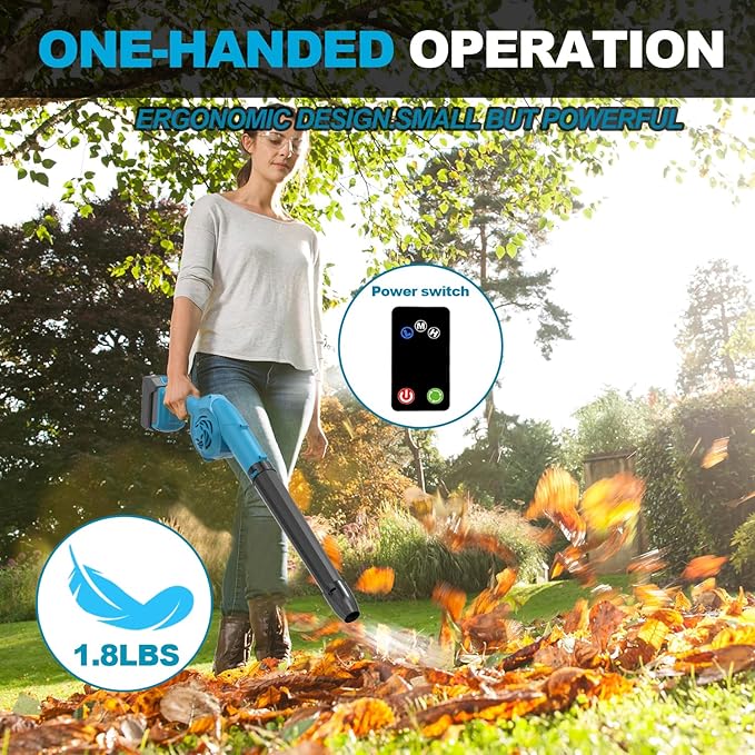 Cordless Leaf Blower, 320 CFM 180 MPH 3 Speed Lightweight mini Electric Cordless Blower with 2 X 3.0Ah Battery and Charger for Yard Cleaning Lawn Care Snow Blowing