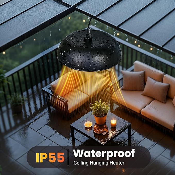 Infrared Electric Patio Heater, 1500W Outdoor Heaters for Patio with Overheat Protection,1500W Hanging Ceiling Mounted Infrared Patio Heater with IP55
