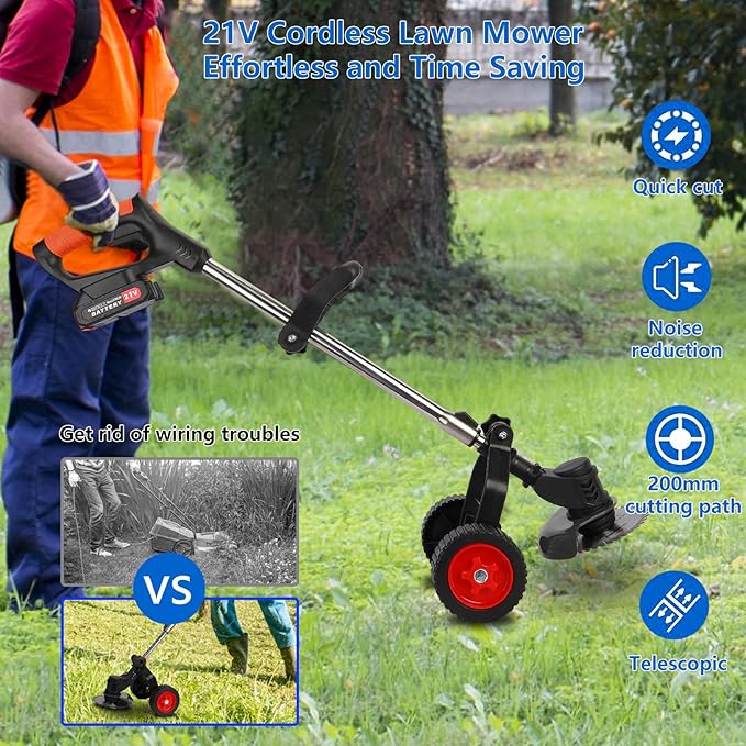 Electric Rotary Lawnmower, 21V 2000mAh Electric Rotary Lawn Mower, Electric Wheeled Lawn Mower, 3 in 1 Cordless Grass Trimmer, Electric Hover Lawn Mower, Electric Grass Trimmer/Edger