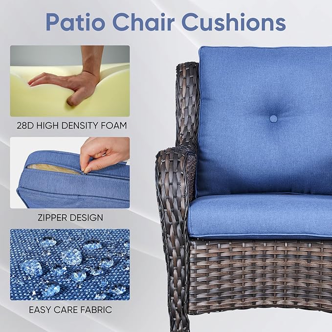 Patio Chair Cushions 6 Packs - Outside High Back Water-Resistant Cushion 22x24 with Zipper Cover for Outdoor Glider Rocking Chairs Loveseat 3-Seater Couch Sofa – Blue/Buckle