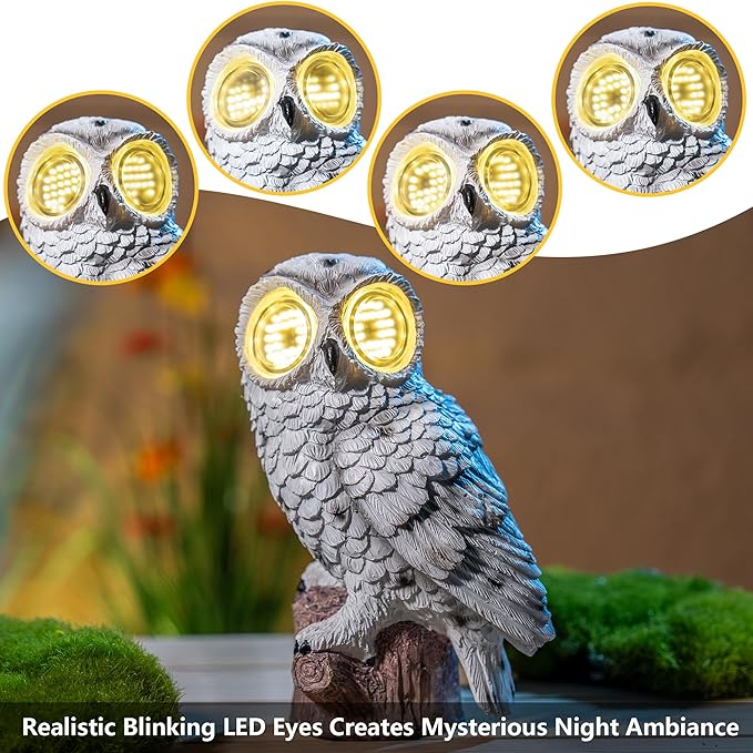 Solar Owl Garden Statue with Led Lights Waterproof Outdoor Decorative Lamp with Moving Eyes Perfect Unique Gift for Women, Moms and Garden Lovers Ideal for Yards Patios and Lawns