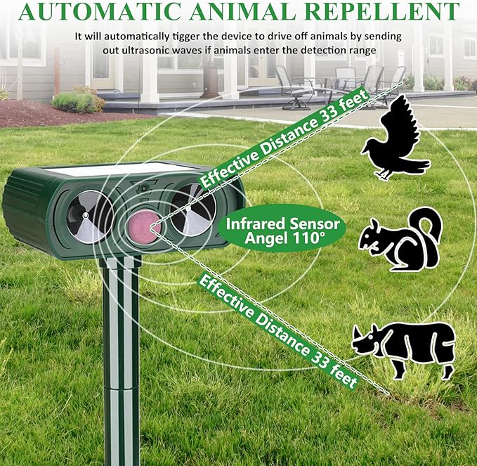 4 Pack Ultrasonic Animal Repellent Deer Repellent Devices Cat Repellent Outdoor Solar Animal Deer Deterrent Motion Activated Raccoon Repellent Dog Rabbit Squirrel for Garden Yard