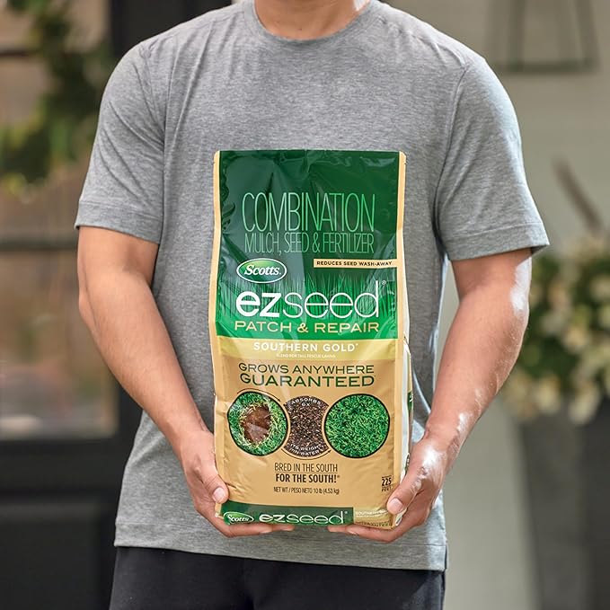 Scotts EZ Seed Patch & Repair Southern Gold Blend for Tall Fescue Lawns, Mulch, Grass Seed and Fertilizer for Bare Spots and Repair, Bred for The South, 10 lbs.