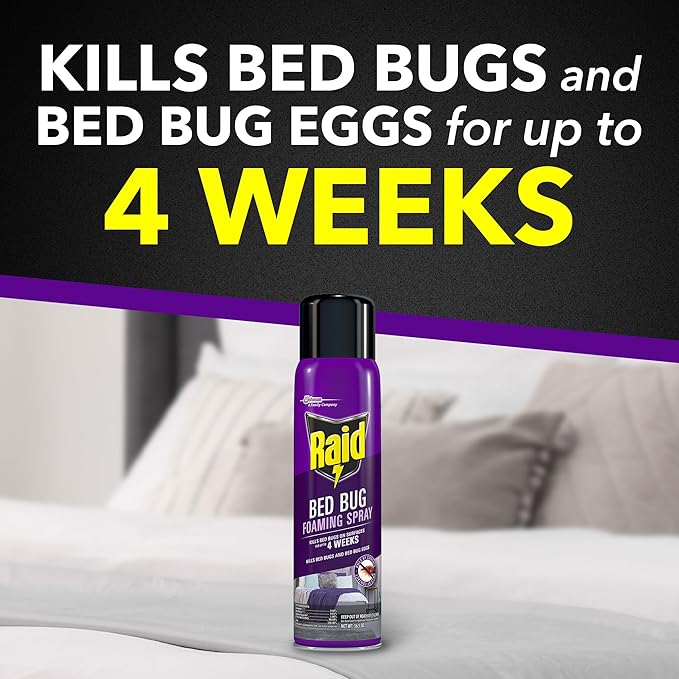 Raid Bed Bug Foaming Spray, Kills Bed Bugs and Their Eggs, for Indoor Use, Non-Staining, Keeps Killing for Weeks, 16.5 oz (Pack of 1)