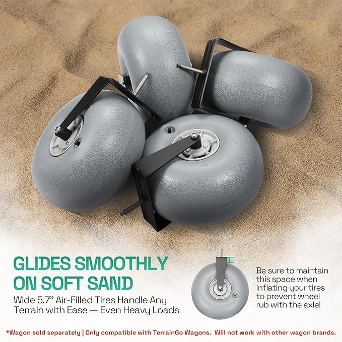 Beach Wagon Wheels Deep Sand and Rough Terrain | Quick-Change Interchangeable Patent Pending | Air-Filled Beach Cart Tires-ONLY Compatible with TERRAINGO Wagons