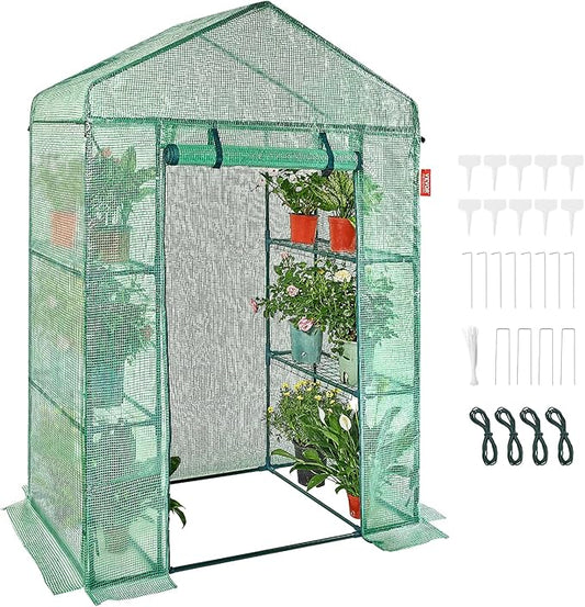 VEVOR Walk-in Green House, 55.5 x 29.3 x 80.7 inch, Portable Greenhouse with Shelves, High Strength PE Cover with Roll-up Zipper Door and Steel Frame, Set Up in Minutes, for Planting and Storage