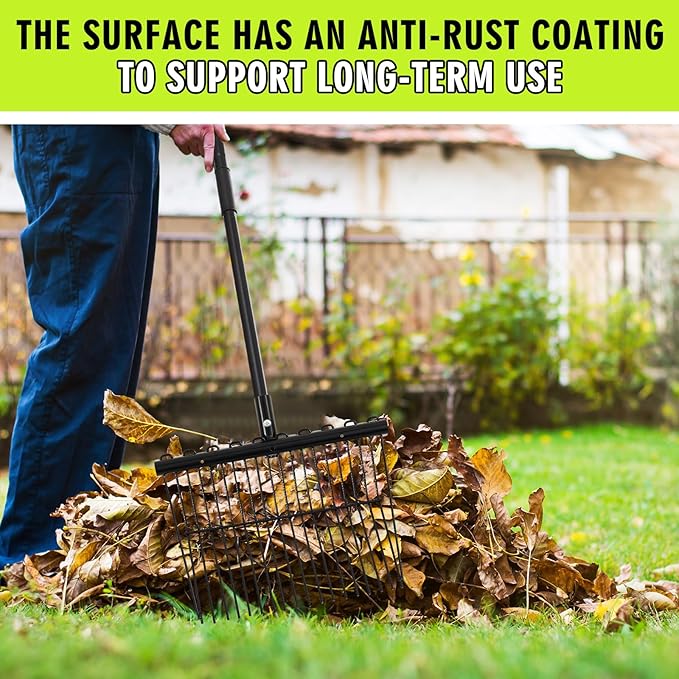 Lasnten 3 Sets Metal Manure Fork with Long Metal Handle Pitch Fork Manure Rake Black Heavy Duty Muck Rake for Gardening Horse Stall Stable Grass Hay Cleaning Farm Work