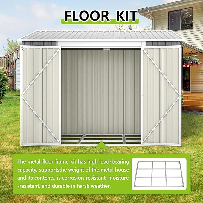 8x6 FT Outdoor Storage Shed with Reversible Door Installation, Heavy Duty Outdoor Shed w/Reinforced Floor Fram and Lockable Door, Garden Tool Storage Cabinet for Backyard Patio Lawn, Gray