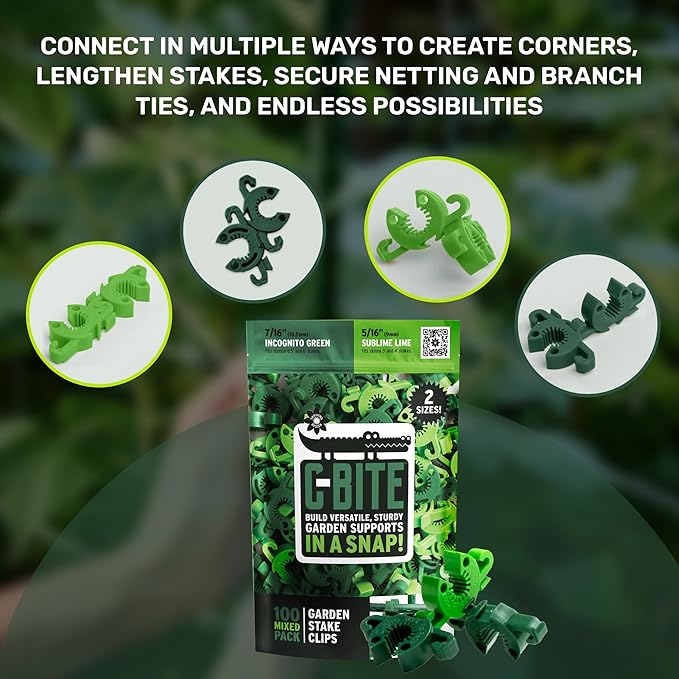 Plant Mixed Color & Size Support Clips | Tomato Cage Connectors for Trellis, Garden Stakes, Wire Fence, Climbing Plants, Vine, Gardening Protection | 50 Lime (5/16") + 50 Green (7/16")