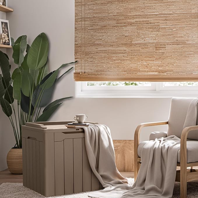 Devoko 31 Gallon Waterproof Outdoor Storage Box Resin Deck Box Lockable and UV Resistant for Patio Furniture,Garden Tools (Light Brown)