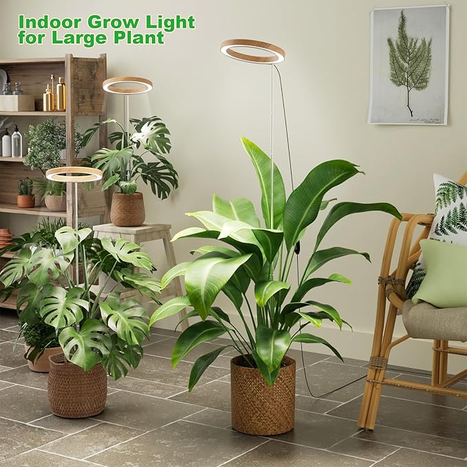 10" Grow Lights for Indoor Plants Full Spectrum,Indoor Plant Light for Indoor Growing with 160LEDs,Height Adjustable 11"-65" for Large Plant,Auto On/Off Timer 3/9/12H,9 Dimmable Brightness,Wood Grain