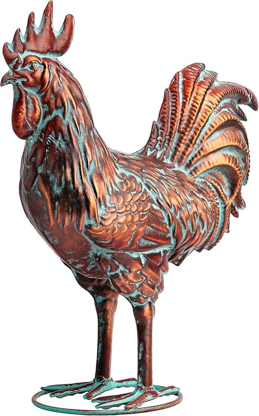 Metal Garden Rooster Statue Decor,15.7" L x 18.8" H Metal Chicken Sculpture Yard Art, Vintage Outdoor Chicken Figurine for Backyard Patio Lawn Home Kitchen Decorations, Gift for Chicken Lovers