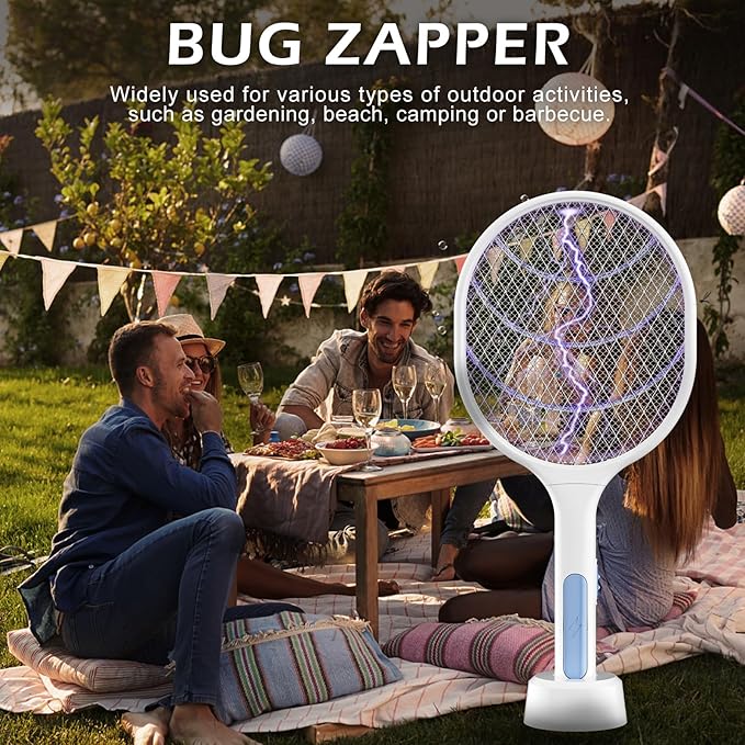Bug Zapper 2 Pack, VANELC Electric Fly Swatter Racket Fly Zapper, 3000 Volt USB Rechargeable Fly Trap Mosquito Zapper Pest Insects Control for Home, Kitchen, Office, Outdoor