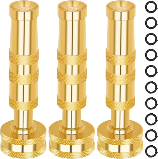 AUTOMAN Brass Hose Nozzle – High Pressure Jet Nozzles 3 Pack, Heavy Duty Sprayer for Garden Hoses, Adjustable Spray Gun,Solid Twist Water Hose Nozzle for Patio, Lawn, Car Wash, Extra 10 Rubber Washers