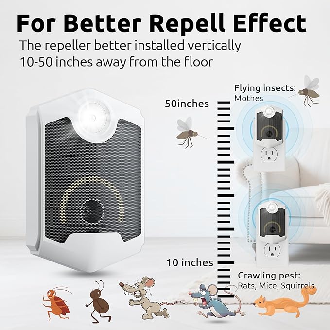Ultrasonic Pest Repeller Plug in (4 Pack) - Rodent Repellent Indoor Electronic Pest Control with Flashing Light, Mouse Deterrent, Pest Repellent Ultrasonic for Mice, Rat, Spiders, Roaches, Insects
